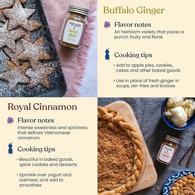 Burlap &amp Barrel Cooking &amp Baking 6-Pack Gift Set – As Seen on Shark Tank! Gourmet Spices for Home Chefs – Includes Cinnamon Rosemary &amp More – 6 Full-Size Jars