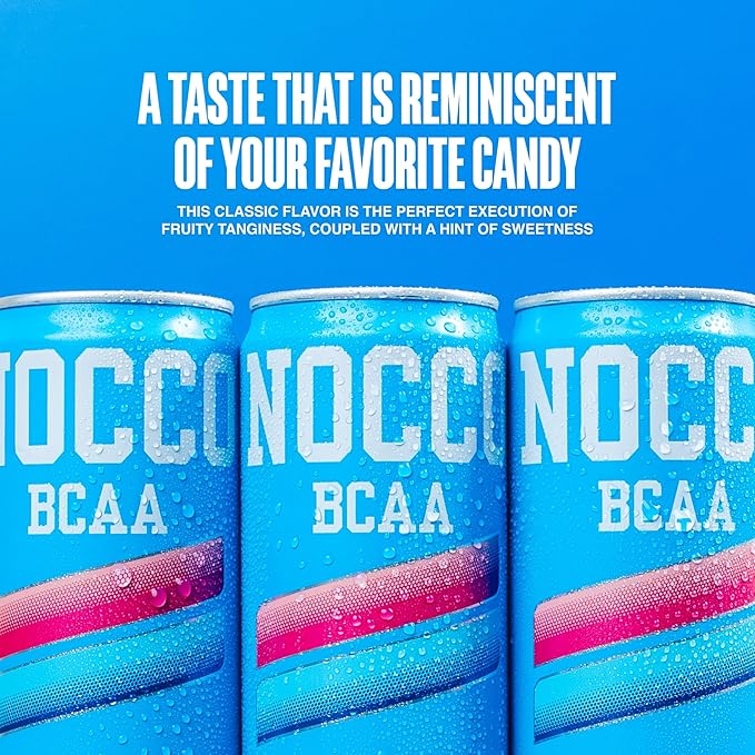 NOCCO Zero Sugar Energy Drink Blue Raspberry - 12 Fl Oz (Pack of 12) - 180mg Caffeine Sugar Free BCAAs - Branched Chain Amino Acids Carbonated &amp Low Cal B Vitamins Grab &amp Go Performance