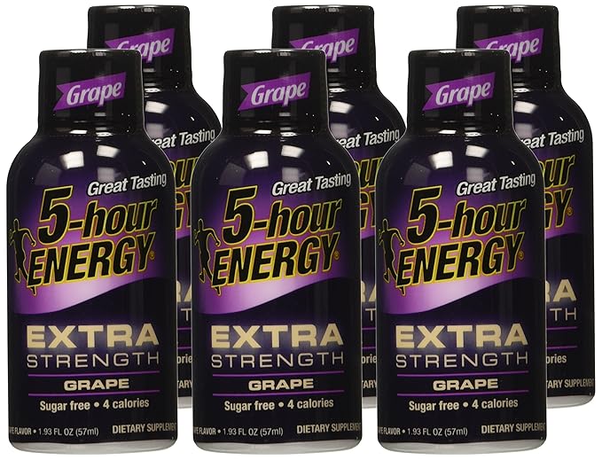 5 Hour Energy Drink Shot Extra Strength Grape 1.93 Fl Oz (Pack of 6)