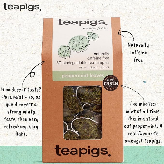 Teapigs Peppermint Leaves Tea Bags Made with Whole Leaves Caffeine-Free Natural Ingredients (1 Pack of 50 Teabags)