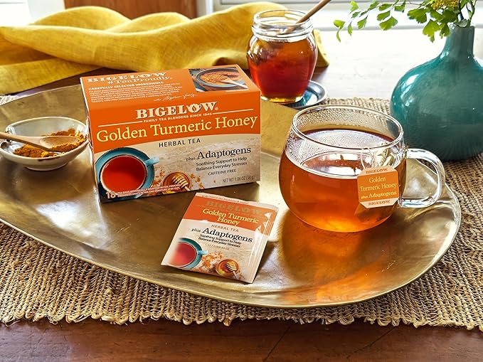 Bigelow Tea Golden Turmeric Honey plus Adaptogens 18 Count (Pack of 6) 108 Total Tea Bags