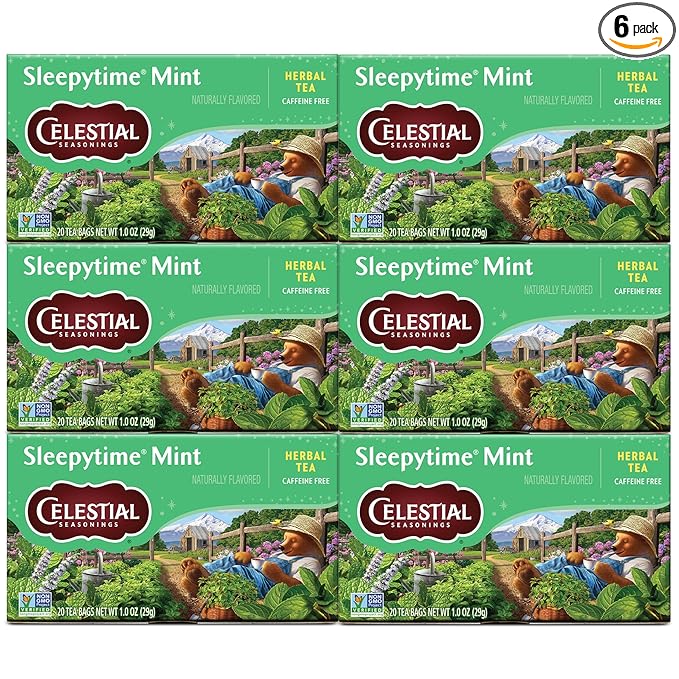 Celestial Seasonings Sleepytime Mint Herbal Tea - Caffeine Free Sleep Tea 20 Tea Bags Per Box (Pack of 6)