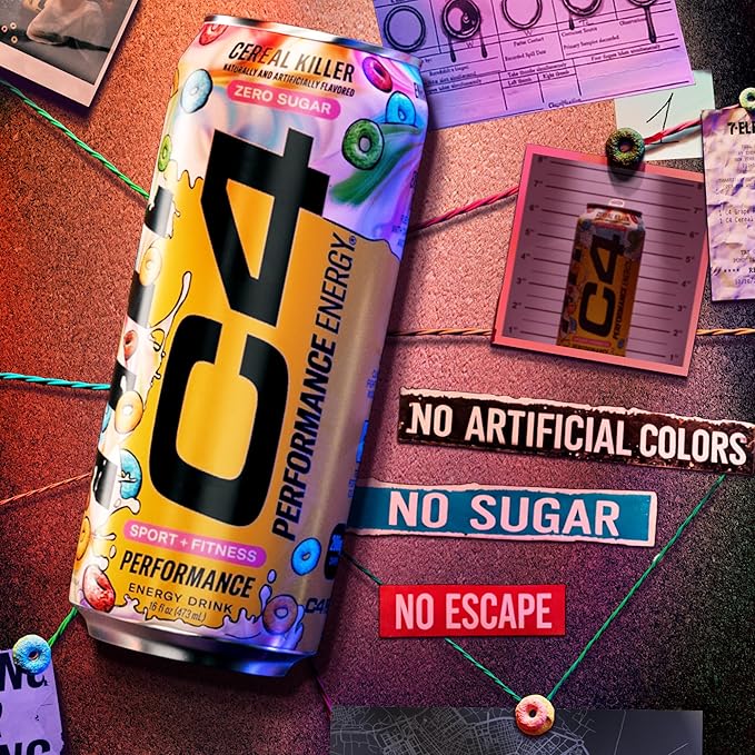 Cellucor C4 Energy Carbonated Zero Sugar Energy Drink Pre Workout Drink + Beta Alanine Cereal Killer 16 Fl Oz Can (Pack of 12)