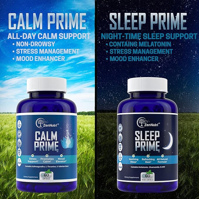 Sleep Prime Vegan Natural Sleep Aid for Adult Extra Strength - Deep Sleep Supplement - Herbal Sleeping Pill - Stress Relief - Melatonin GABA - 60 Veggie caps