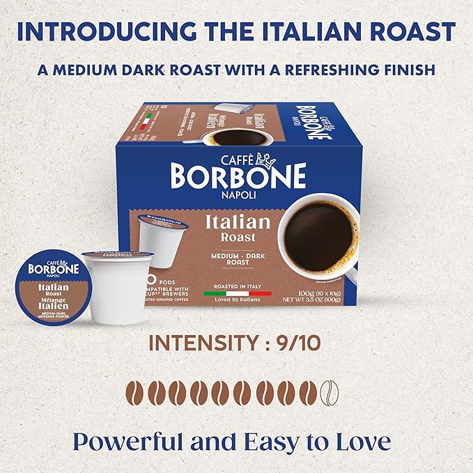 Caffè Borbone Italian Roast Coffee (40 Count) – Medium Dark Roast Arabica &amp Robusta Blend Roasted in Italy for a Bold Smooth Taste – Single Serve Coffee Pods Compatible with K-Cup Brewers