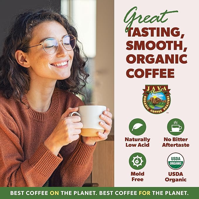 Low Acid Organic Coffee – Whole Bean Mold-Free &amp Stomach Friendly by Java Planet Peruvian Single Origin Decaf Coffee Medium Dark Roast Water Process Smooth Full Flavored 1LB Bag