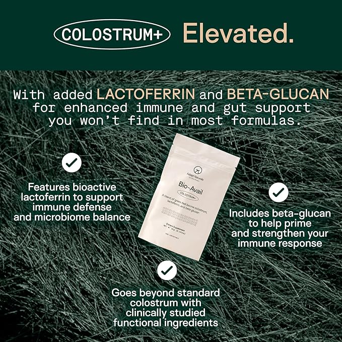 Adapt Naturals Colostrum Supplement with Lactoferrin &amp Beta-Glucan Bio-Avail Grass Fed Bovine Colostrum Powder for Gut Health Immune Support &amp Vitality | Non-GMO 2500mg Unflavored - 30 Day