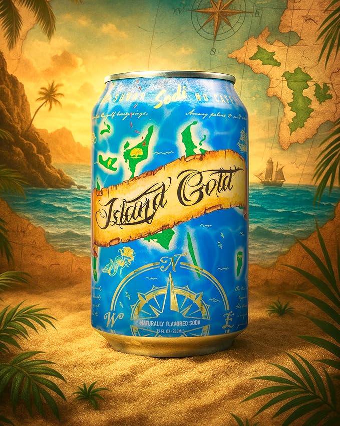 Sodi | Better For You Sparkling Soda Pop | Island Gold | Zero Sugar | Zero Caffeine | Zero Colors or Dyes | Gluten Free | Naturally Flavored | 12fl oz Pack of 12 (12pk Island Gold)