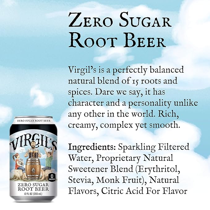Virgil’s Zero Sugar Root Beer Great Tasting Zero Calorie Keto Friendly Soda (6-12oz cans)