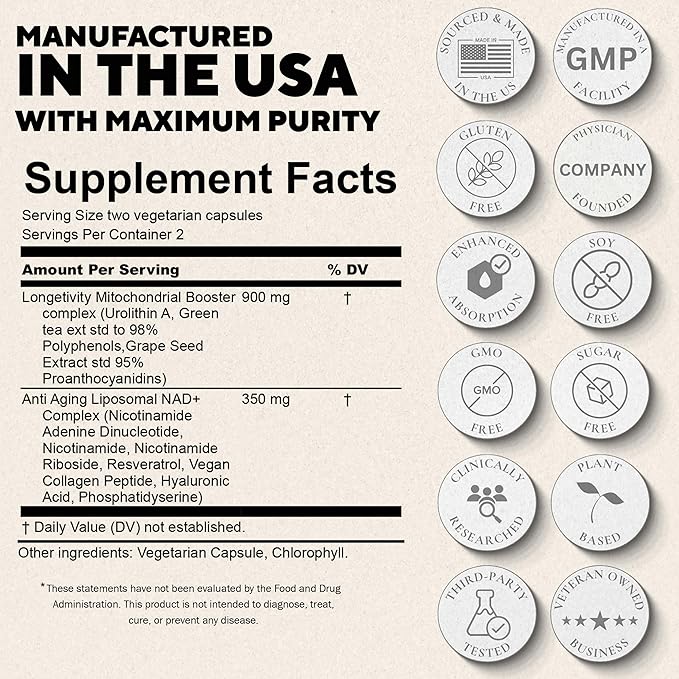 Plus+Ultra Urolithin A 1250mg + NAD+ Longevity Supplement | Clinically Studied Ingredients to Support Cellular Energy Muscle Recovery &amp Anti-Aging | Liposomal 10-in-1 with NR &amp Resveratrol