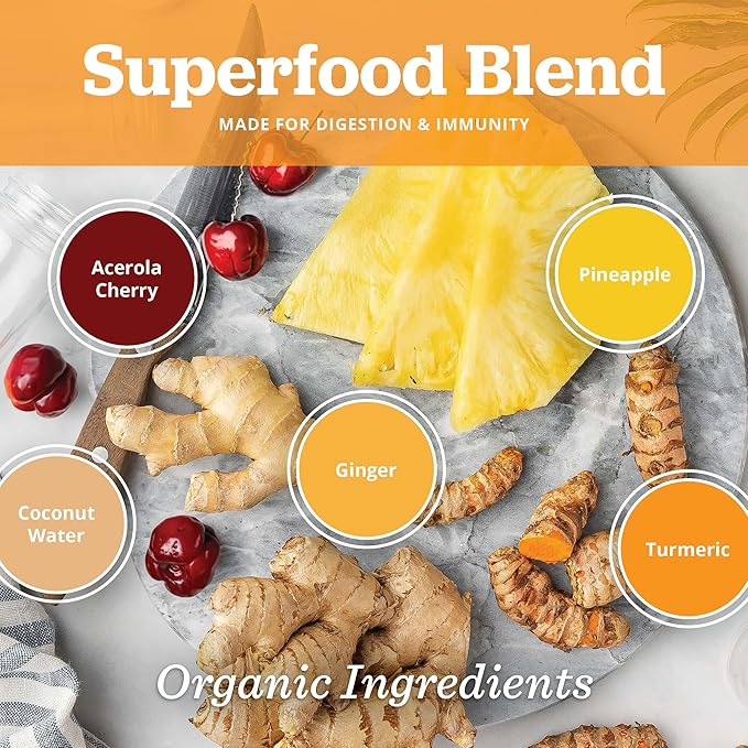 All About Juicing Ginger Shots with Pineapple &amp Turmeric - Superfood Juice Powder - Immunity Digestion &amp Energy Support - 30 Wellness Stick Packs - PuriVibe