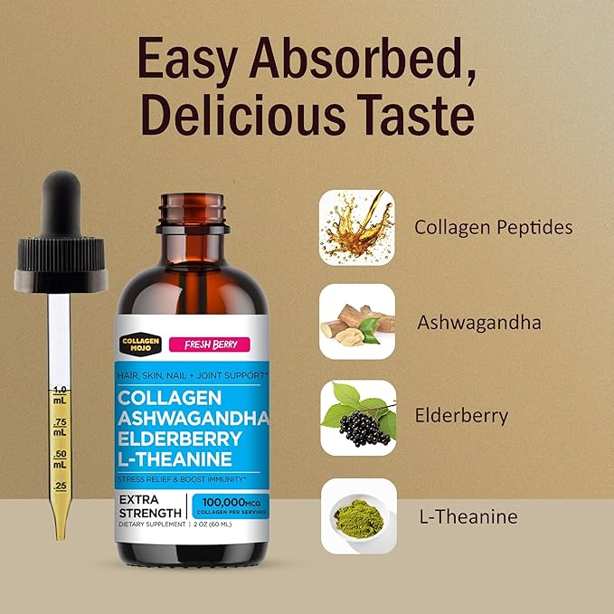 Collagen Mojo Liquid Collagen Peptides with Sea Moss Burdock Root &amp Bladderwrack + Liquid Collagen Peptides with Ashwagandha Elderberry &amp L-Theanine