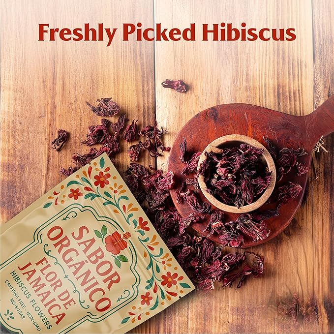2LB Whole Dried Hibiscus Flowers (Flor de Jamaica) for Hibiscus Tea &amp Mexican Agua Fresca | Natural Non-GMO No Preservatives | Includes Resealable 1lb Stand-Up Pouches | Sabor Orgánico