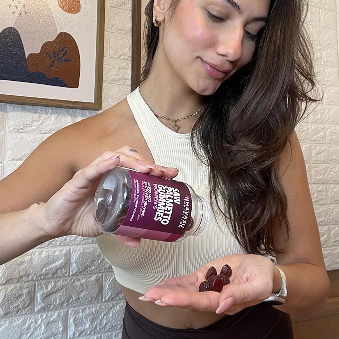Saw Palmetto for Women with 2500mcg Biotin - DHT Blocker and Hair Skin Nail Health Gummies - 120 Count - Supports Stronger and Fuller Looking Locks and Radiant Skin - Vegan Non-GMO 2 Month Supply