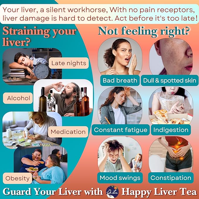 Dr. Lu’s Happy Liver Tea | 100% Natural Liver Cleanse Detox &amp Repair Tea Made in US | 11-Flavor Milk Thistle Turmeric Chrysanthemum Licorice Root Dandelion Root tea Blend for Liver Support