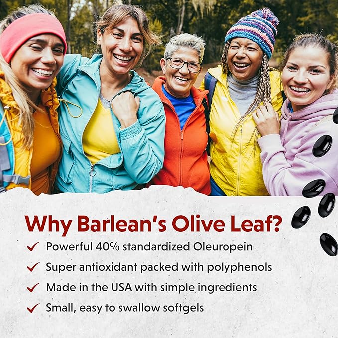 Barlean's Olive Leaf Complex Softgels Immune Support Supplement with 90 mg Oleuropein Antioxidants Concentrated Heart Health and Immunity Booster Pills 60 Count