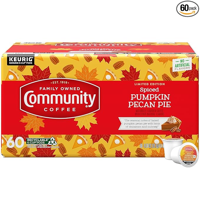 Community Coffee K-Cup Coffee Pods Spiced Pumpkin Pecan Pie Naturally Flavored Coffee for Keurig Coffee Makers 100% Arabica Limited Edition 60 Count (Pack of 1)