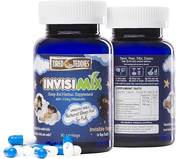 InvisiMix Low Dose Melatonin 300 mcg - Tasteless Textureless Powder Liquid Mix-in for Kids Ages 2+ 90 Servings