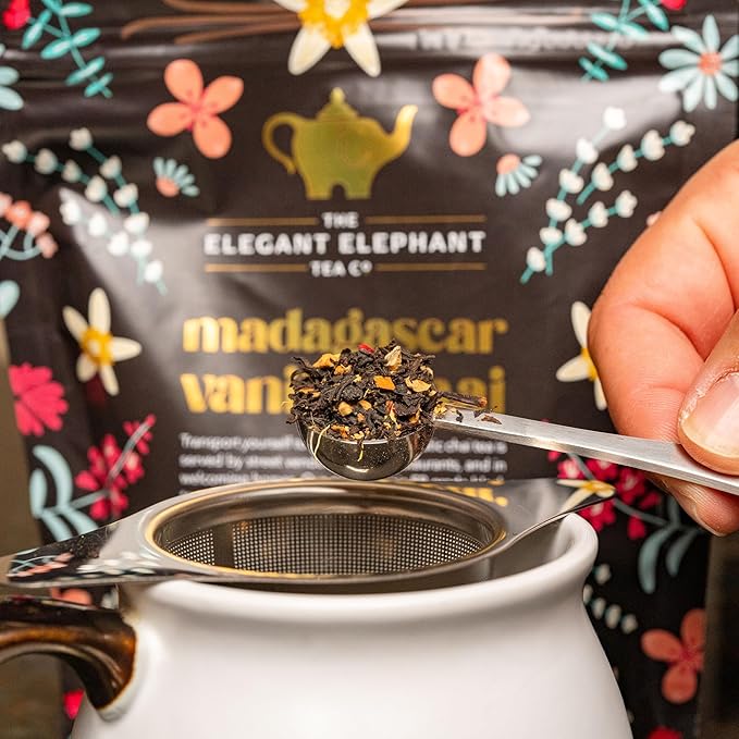 Madagascar Vanilla Chai Tea Organic Loose Leaf Chai Tea – Black Tea with Chai Spice Blend – Great Hot or Iced Chai Latte – 4 oz Resealable Bag (Makes 50 Cups) – The Elegant Elephant