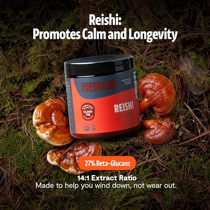 FreshCap Mushrooms Ayurveda Reishi Mushroom Powder 14000mg - Organic Mushroom Extract Supplement Powder Nootropic Red Reishi Supplement Blend (60 Servings)