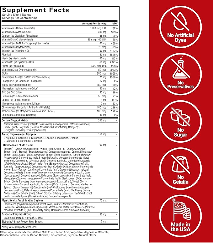 Force Factor Test X180 Multivitamin Testosterone Support Multivitamin for Men with 50+ Nutritional Ingredients &amp 13 Essential Vitamins to Help Support Muscle Strength Energy &amp Vitality 120