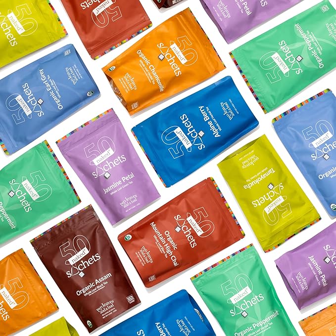 Two Leaves and a Bud Organic Peppermint - 50 Naked Tea Sachets Naturally Caffeine Free Whole Leaf Herbal Tea in Eco-Friendly Unwrapped Compostable Sachets Resealable Bag 50 Count (Pack of 1)