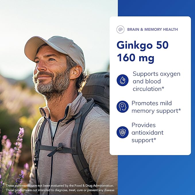Pure Encapsulations Ginkgo 50 160 mg | Ginkgo Biloba Supplement to Support Oxygen Blood Circulation and Mild Memory Problems Associated with Aging* | 120 Capsules