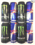Monster and Red Bull Energy Drink Variety - Military College Care Package - Pack of 8.