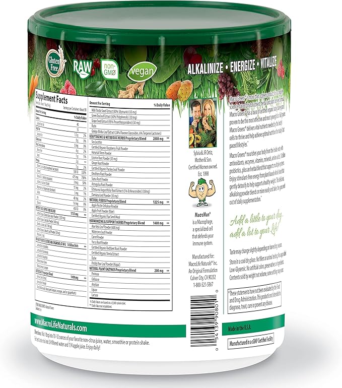 MacroLife Macro Greens Powder 38 Superfood Probiotics Antioxidants Digestive Enzymes &amp Adaptogen Supplement - Daily Super Green Juice &amp Smoothie Mix - Non-GMO Vegan Gluten-Free - 30 oz (90 Ser