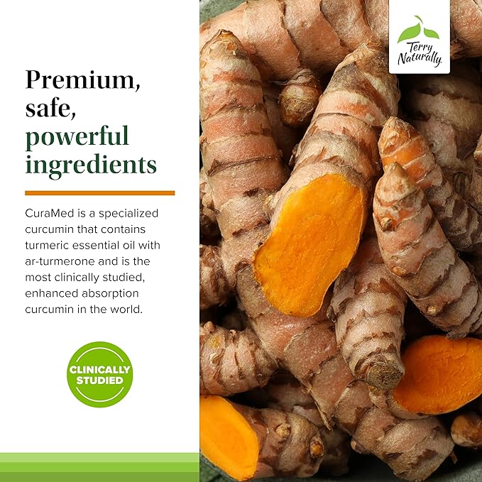 Terry Naturally CuraMed 375mg - Antioxidant Supplement for Brain &amp Immune Health Support - Dietary Supplement with Curcumin &amp Turmeric Essential Oil - Herbal Liver Support - 120 Softgels