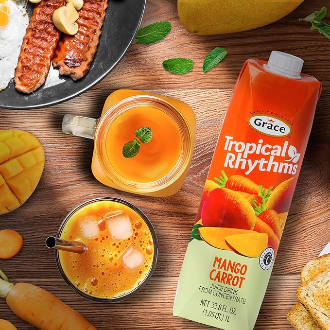 Grace Tropical Rhythms Mango Carrot Juice 1 Liter (33.8oz) (Mango Carrot (3 Pack))