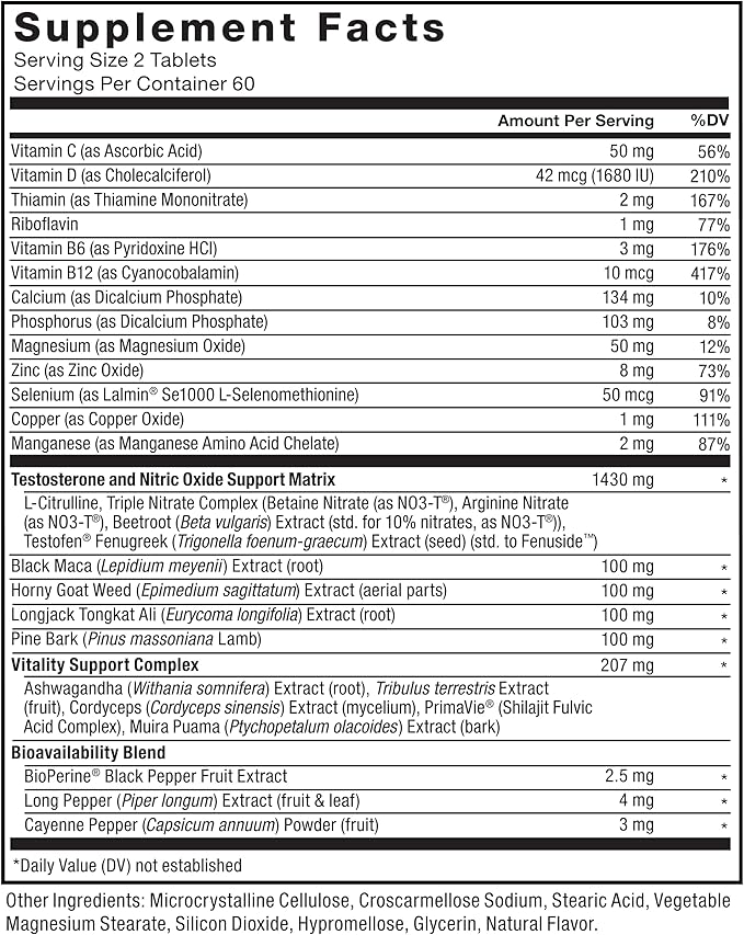 Force Factor Test X180 Alpha v2 T-Support for Men T-Supplement to Help Build Strength Boost Nitric Oxide and Support Daily Performance 120 Tablets