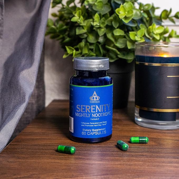 Thrivous Serenity Nightly Nootropic – Sleep &amp Relaxation Formula with KSM-66 Ashwagandha L-Theanine Magnesium Glycinate &amp Melatonin – 60 Vegan Capsules