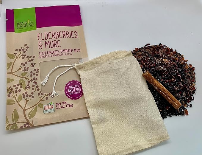 Elderberries &amp More Ultimate Syrup Mix - Makes Approx. 32 oz with Honey - Organic Dried Ingredients -Included Tea Bag - Elderberry Rosehips Hibiscus Cinnamon Stick and Whole Cloves
