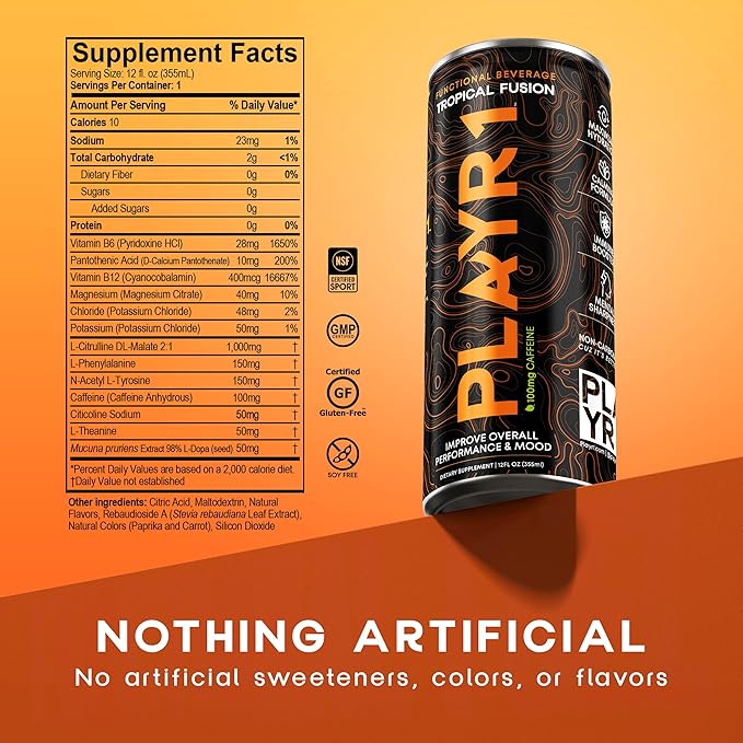 PLAYR1 Tropical Fusion Caffeinated 24 Pack