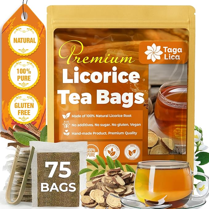 Tagalica Premium 75 Licorice Tea Bags 100% Natural &amp Pure Warming and Natural Sweet Herbal Tea Eco-Conscious Tea Bags No Additives No Caffeine Vegan