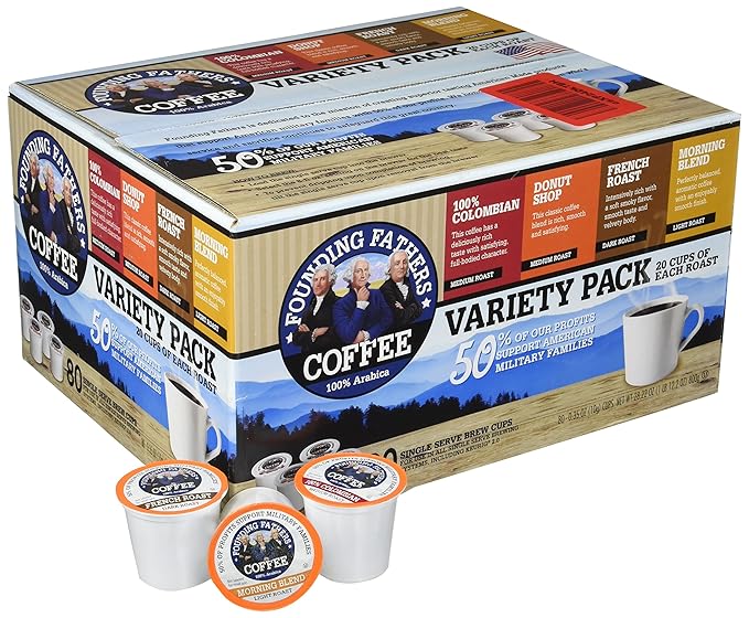 Founding Fathers Coffee Single Serve Pods for Keurig 2.0 K-Cup Brewers Variety Pack 80 Count