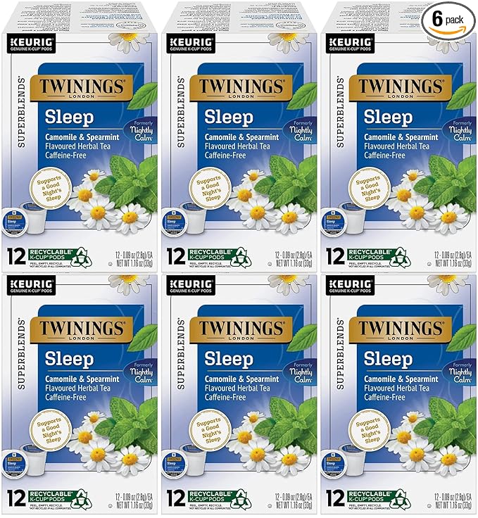 Twinings Sleep Nightly Calm Herbal Tea Single Serve K-Cup Pods for Keurig Brewers 12 Count Box (Pack of 6)