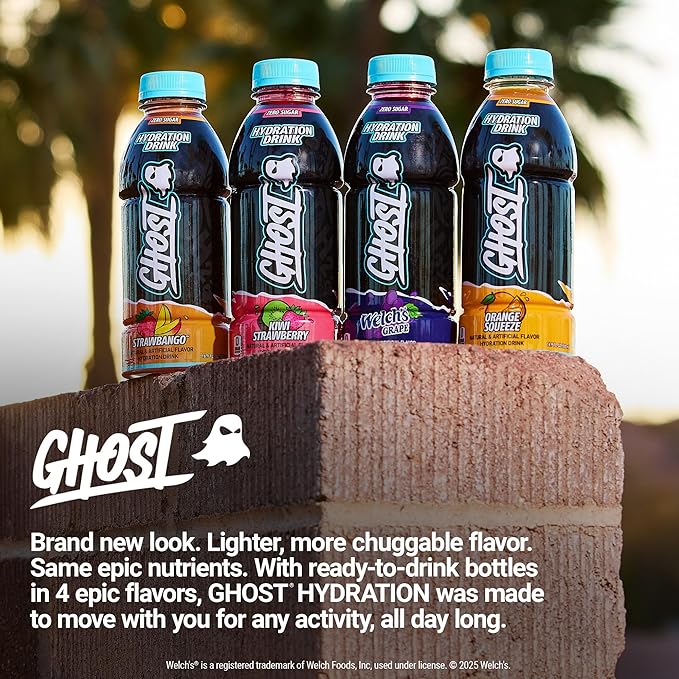 GHOST Hydration Drink Strawbango - RTD Sports Drink with Electrolytes Natural Vitamins &amp Minerals - All Day Lifestyle Hydration Beverage - Zero Caffeine &amp Zero Sugars - 16.9 Fl Oz 12 Pack