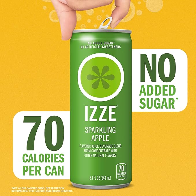 IZZE Sparkling Water Juice Beverage Blend Apple No Sugar Added 8.4 FL OZ 24 Cans