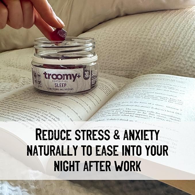 Troomy Sleep Gummies for Adults and Kids Great Tasting Black Raspberry Red Reishi Mushroom Easy Restful Natural Sleep Aid 60 Count