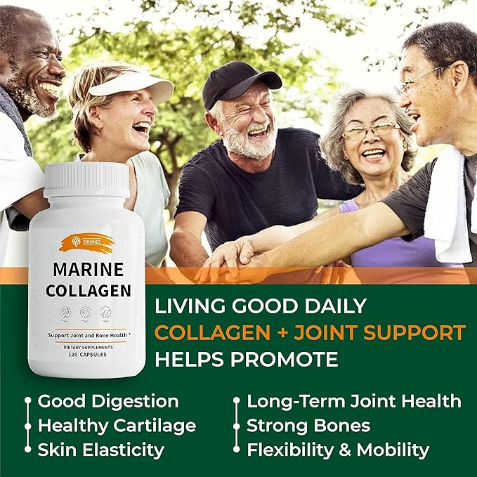 SIRUNES Marine Collagen Peptides 120 Capsules - Fish Collagen Supplements for Women Great for Hair Skin Nails Joints &amp Bones - Made in USA