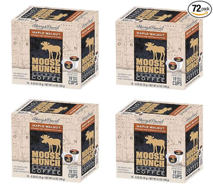 Moose Munch Single Serve Coffee (4/18 Count Boxes Maple Walnut)