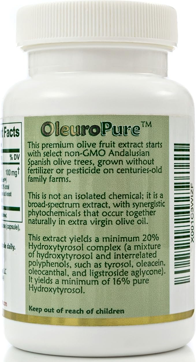 20% Hydroxytyrosol Complex™ Olive Fruit Extract - Super Strength 100% Grown &amp Extracted in Spain. 90 Capsules 100 mg from The Maker of Real European Olive Leaf Extract