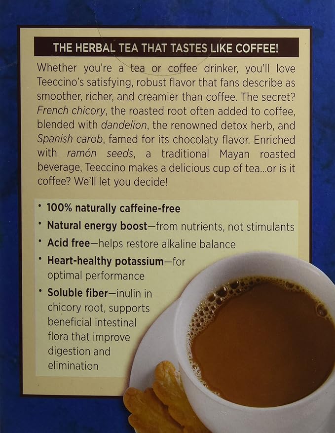 Teeccino Dandelion Tea – Dark Roast Roasted Herbal Tea | Organic Roasted Dandelion Root | Prebiotic | Caffeine Free | Gluten Free Acid Free Coffee Alternative 10 Tea Bags (Pack of 6)