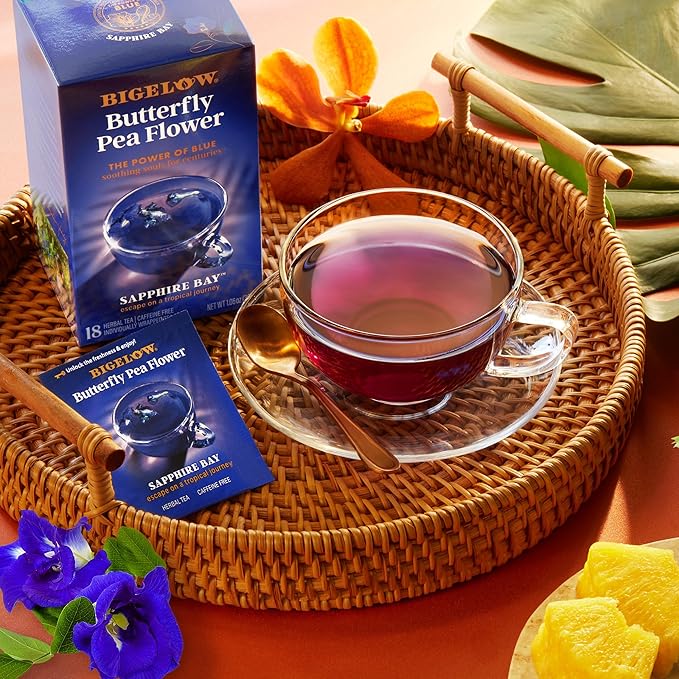 Bigelow Tea Sapphire Bay Butterfly Pea Flower Blue Tea Caffeine Free (Pack of 6) 108 Total Tea Bags