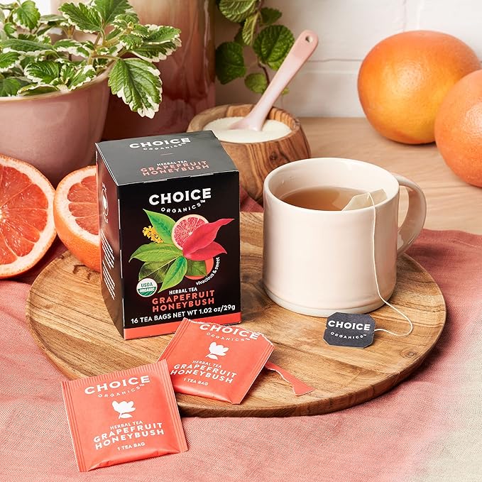 Choice Organic Grapefruit Honeybush Herbal Tea Caffeine Free 16 Bags (Pack Of 6)