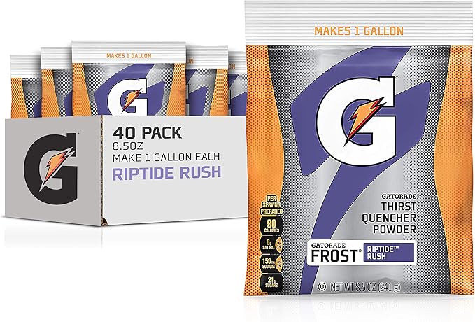 Gatorade Thirst Quencher Powder Riptide Rush 8.5oz Pouch Makes 1 Gallon/Pouch 40 Count