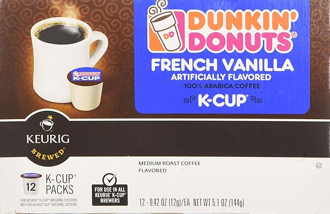 Dunkin Donuts French Vanilla - Box of 12 Kcups for Use in Keurig Coffee Brewers