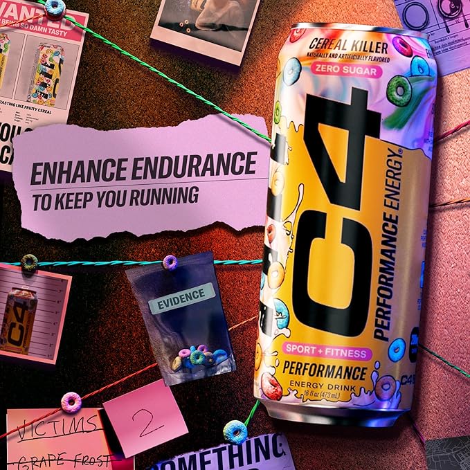 Cellucor C4 Energy Carbonated Zero Sugar Energy Drink Pre Workout Drink + Beta Alanine Cereal Killer 16 Fl Oz Can (Pack of 12)